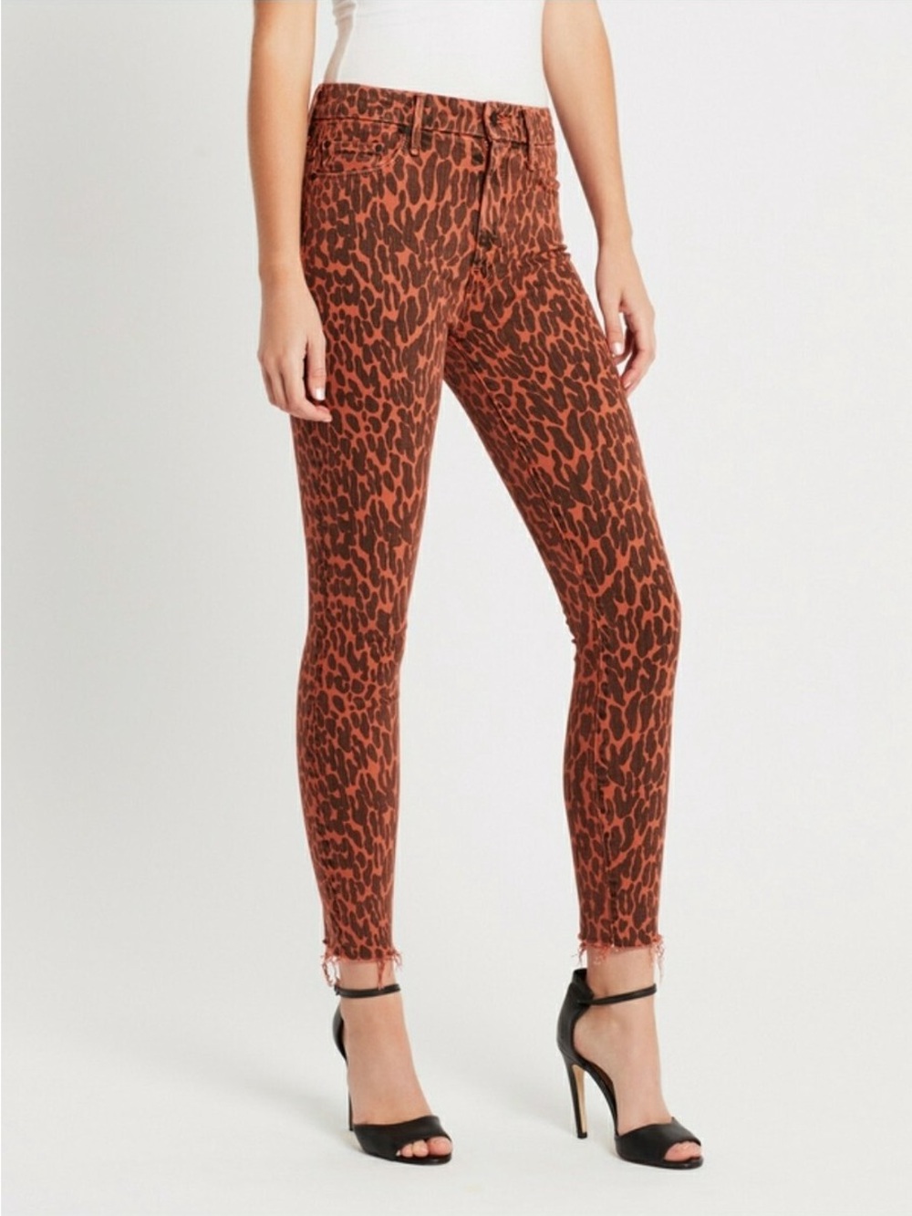 Mother Leopard Print Frayed Hem Jeans Sz 31